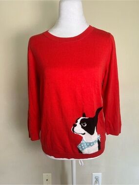Talbots Red Dog Graphic Knit Pullover Sweater Crew Neck Women's Medium